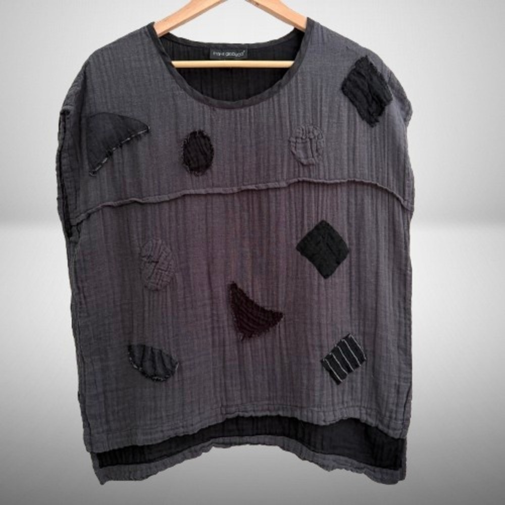 Mara Gibbucci Art to Wear‎ 100% Linen Top Black Gauze Medium